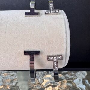 Bangle Bracelet‎ Cuff Set Stainless Steel Open End Stackable Silver Tone Cross